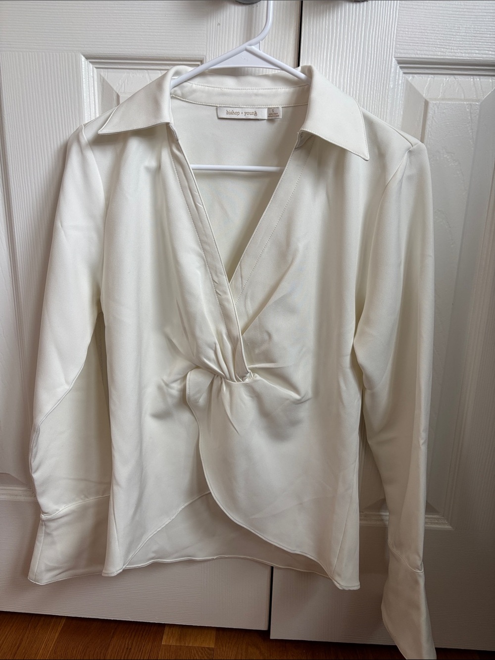bishop + young Ivory Knot-Front Button Down Blouse
